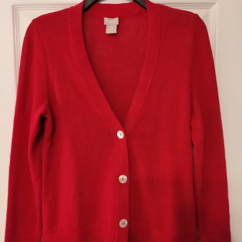 Chico's Women's Knit Button Down Cardigan Sweater Size 0 Fuchsia Color V Neck